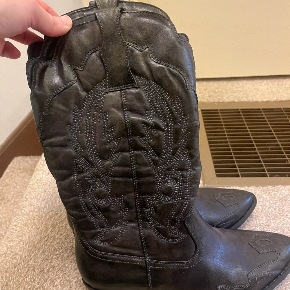 Dark Brown/Black Faux Leather Western Cowboy Boots